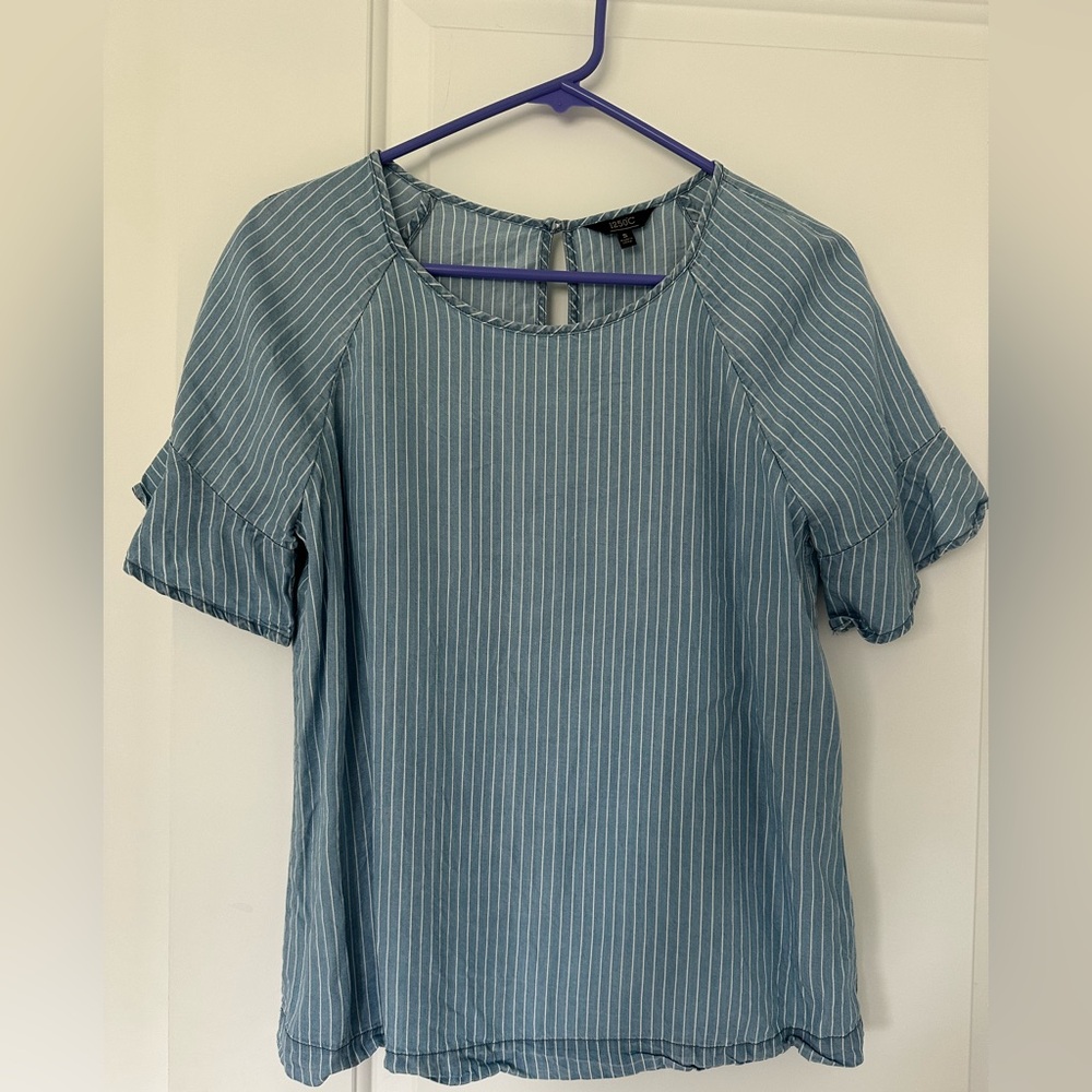Blue Striped Chambray Women's Top